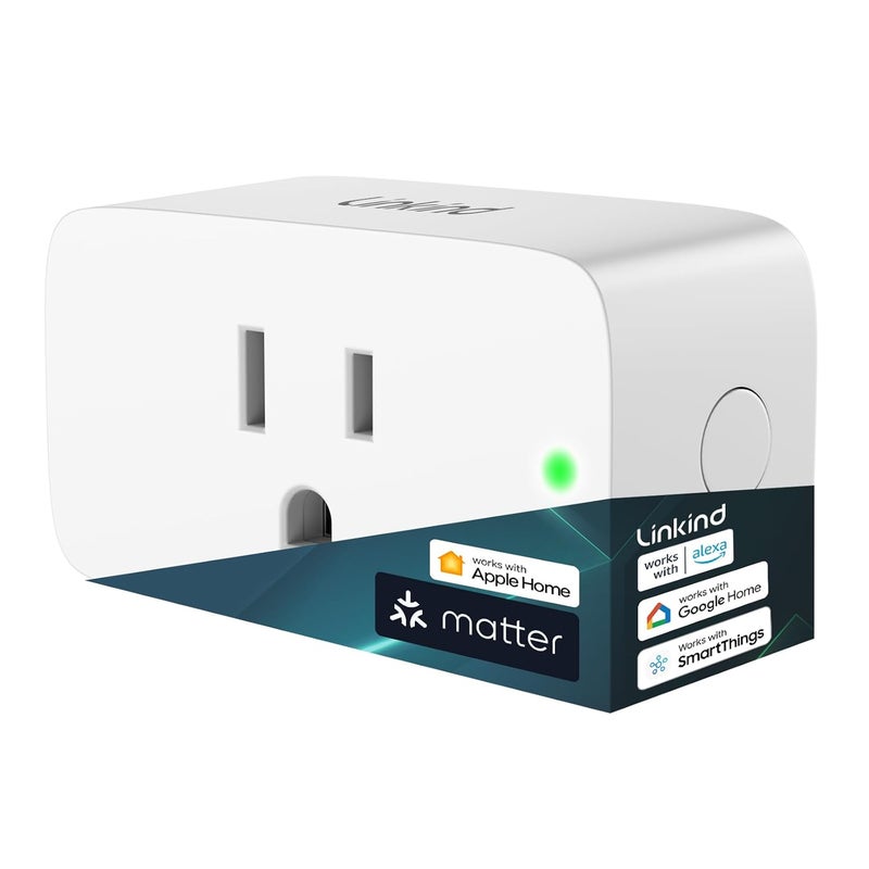Linkind Matter Smart Plug, Work with Apple Home, Siri, Alexa, Google Home, SmartThings, Smart Outlet 15A/1800W Max, Smart Home Automation, APP Remote Control,Timer&Schedule, 2.4G Wi-Fi Only, 1 Pack - Image 1